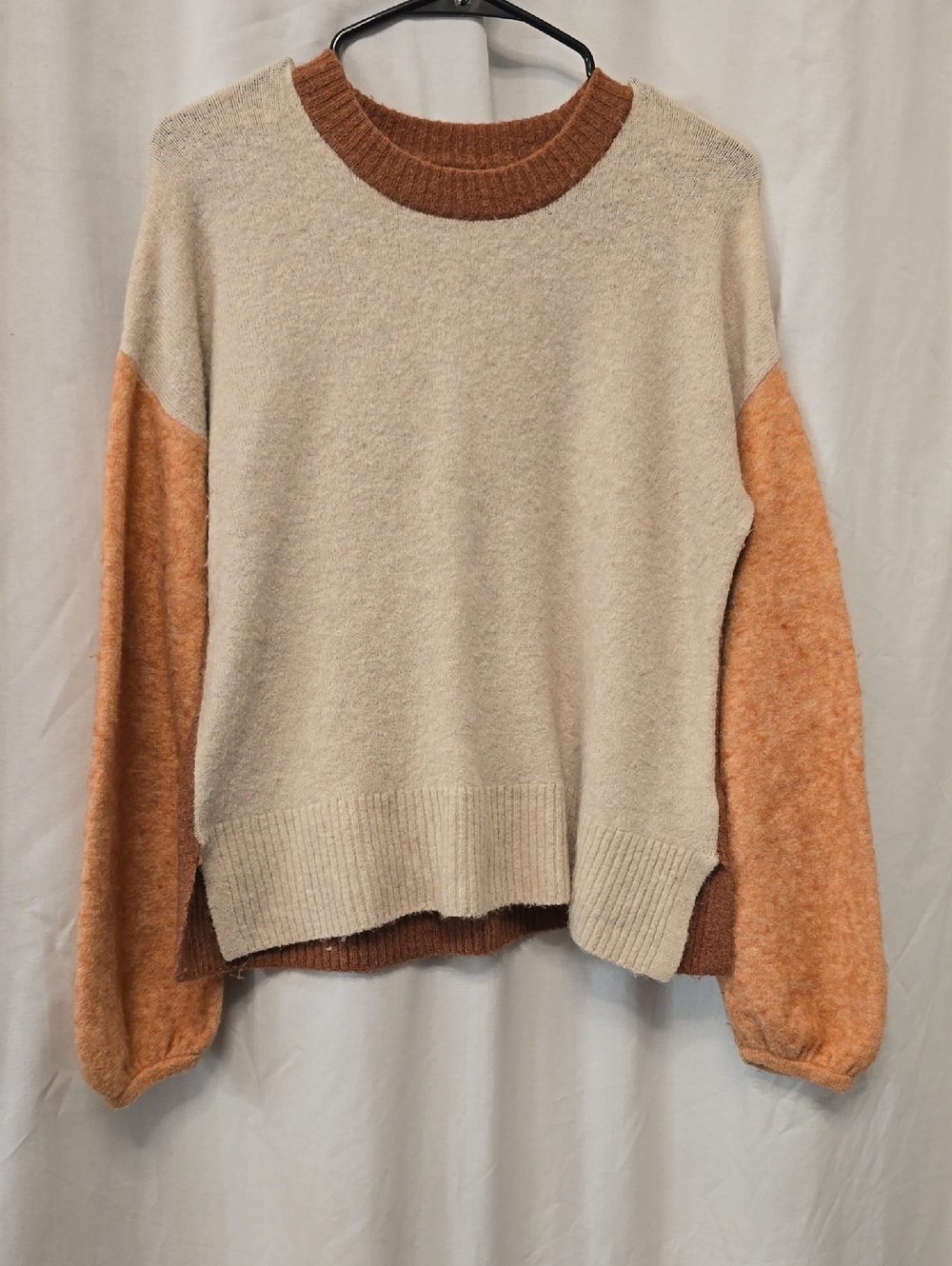 Madewell Two-Tone Cream and Rust-Orange Crewneck Sweater